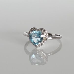 Blue Topaz Heart Ring 1 Carat Size 6.75